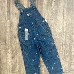 4T OshKosh Denim Overalls with Embroidered Footballs NWT